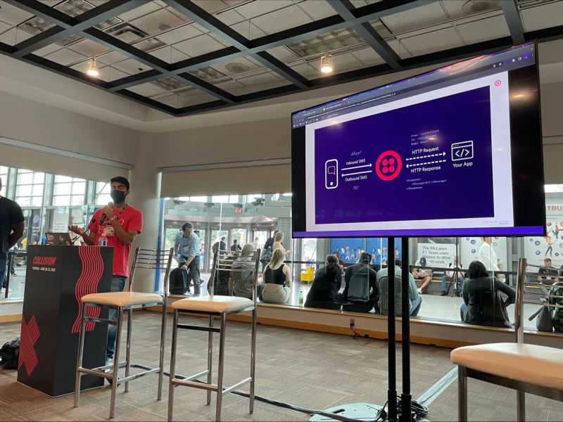 Me presenting at Collision, my first tech demo at in-person event