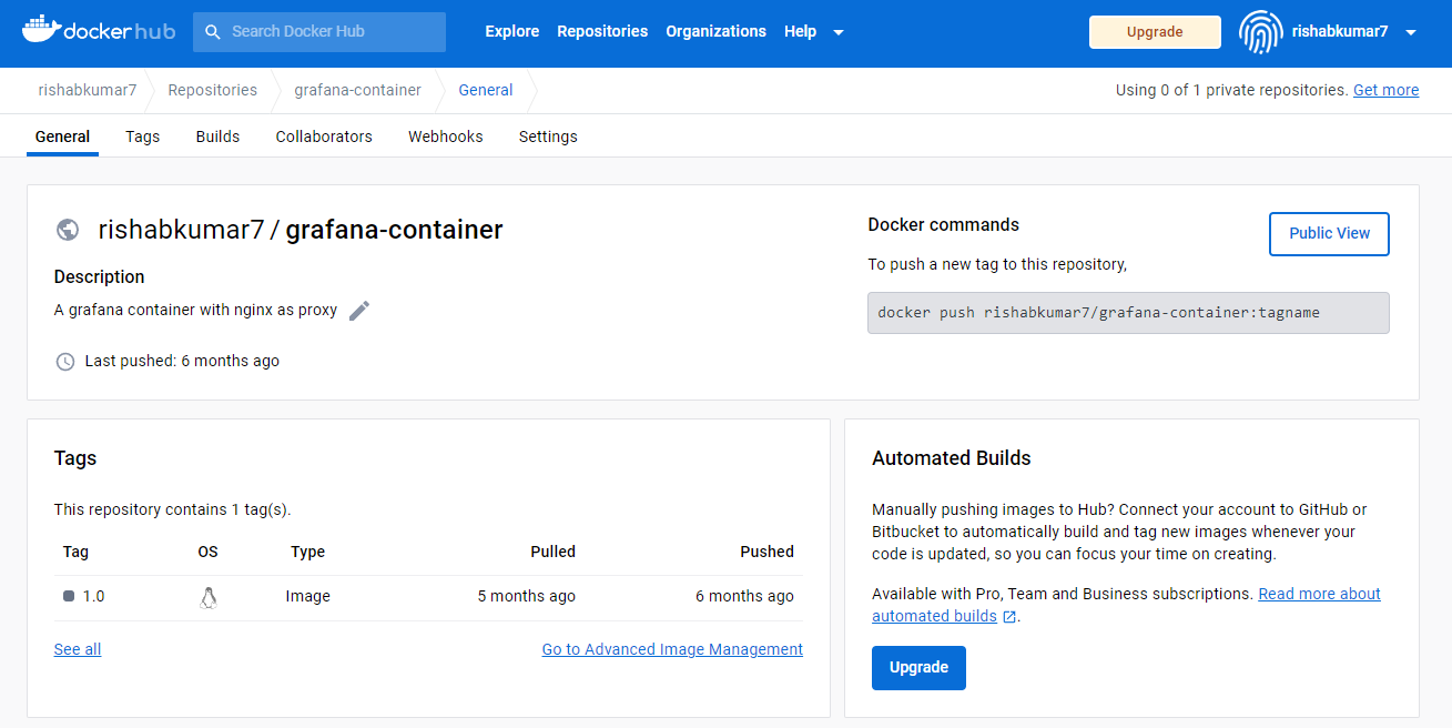 Docker Hub with my own grafana-container image
