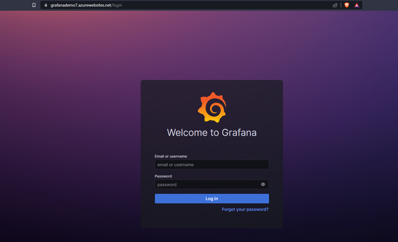 Grafana Login screen when accessing the Azure Web App URL