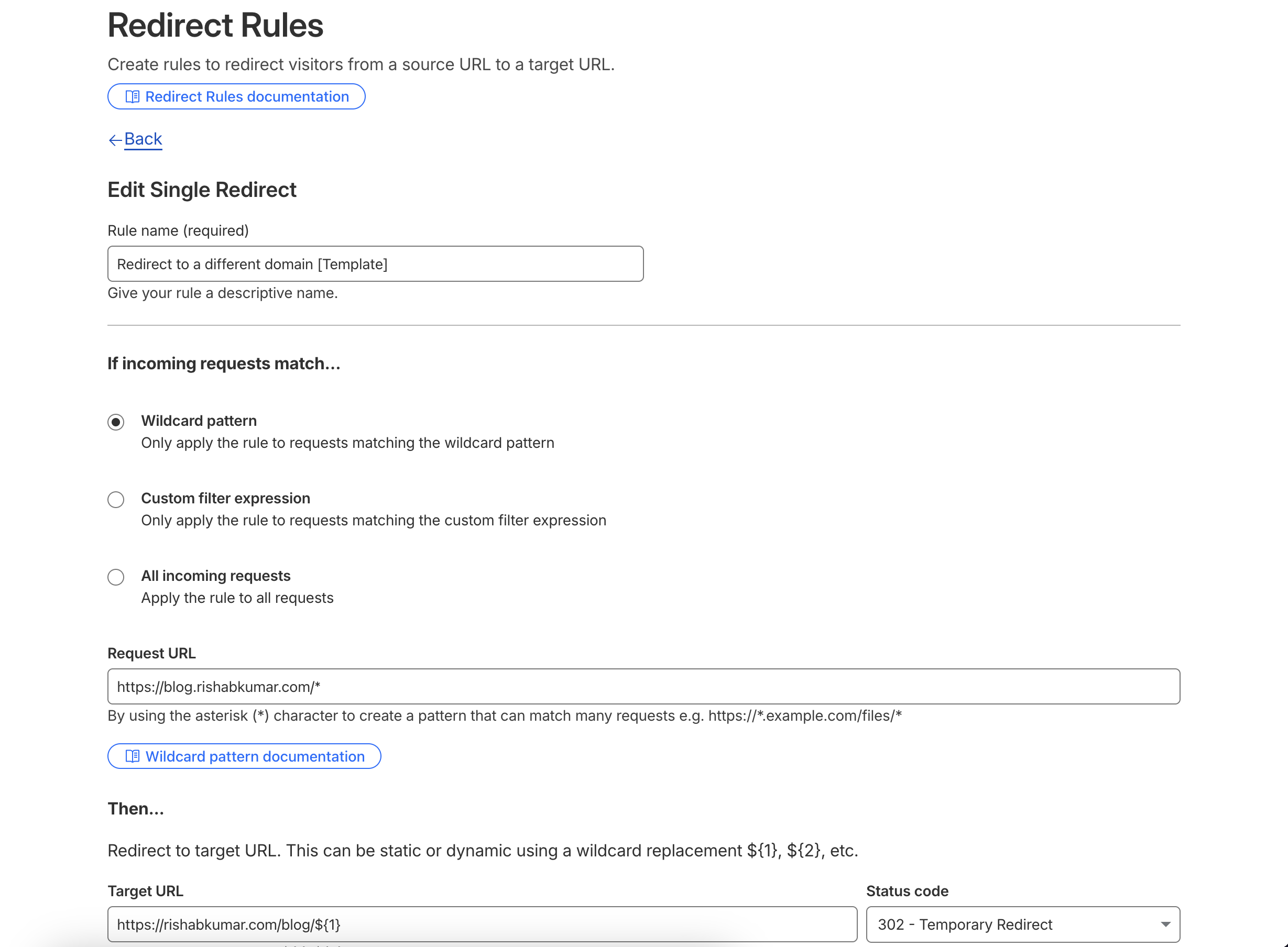 Cloudflare redirect rule for forwarding old Hashnode blog URLs to the new blog path